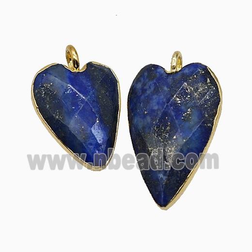 Natural Blue Lapis Lazuli Heart Pendant Dye Faceted Gold Plated