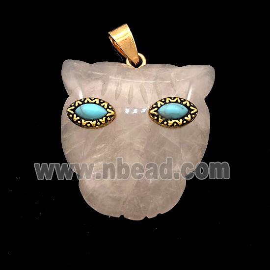 Pink Rose Quartz Leopard-header Pendant