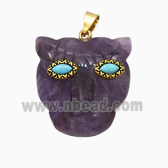 Purple Amethyst Leopard-header Pendant