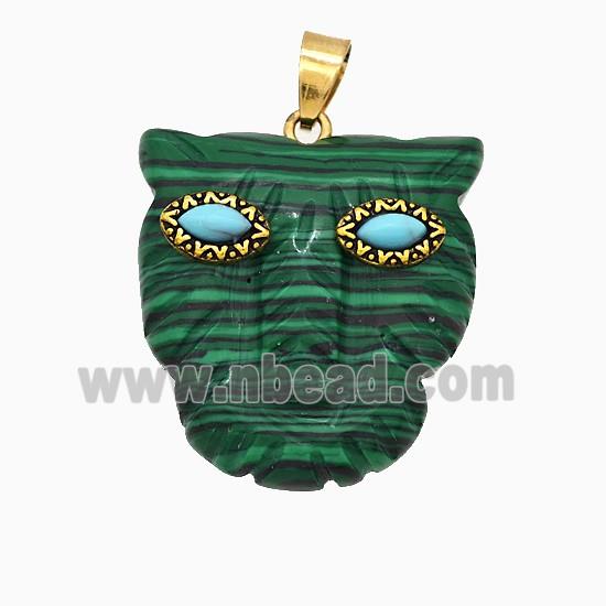 Synthetic Green Malachite Leopard-header Pendant