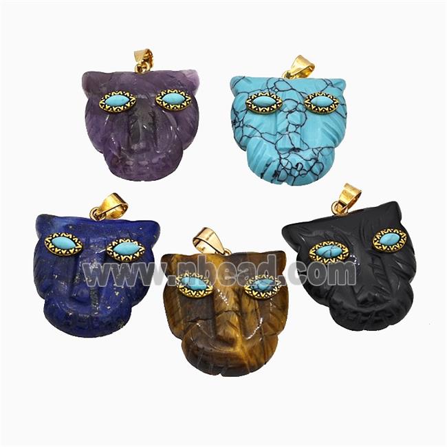 Mix Gemstone Leopard-header Pendant Carved