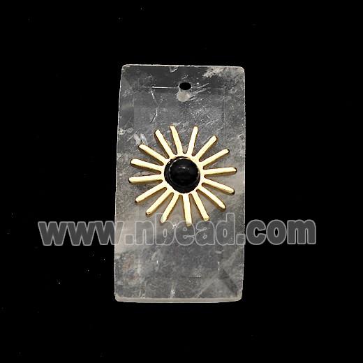 Clear Quartz Rectangle Pendant With Copper Sun Gold Plated