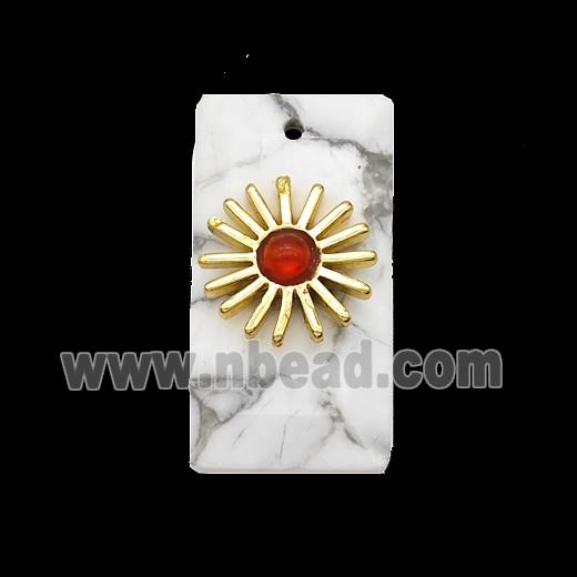 White Howlite Turquoise Rectangle Pendant With Copper Sun Gold Plated