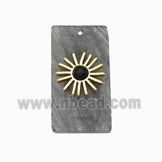 Labradorite Rectangle Pendant With Copper Sun Gold Plated
