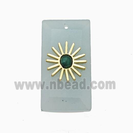 Lt.blue Amazonite Rectangle Pendant With Copper Sun Gold Plated