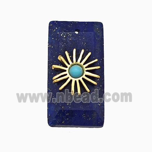 Blue Lapis Lazuli Rectangle Pendant With Copper Sun Gold Plated