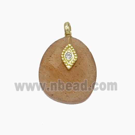 Yellow Aventurine Teardrop Pendant With Copper Eye Gold Plated
