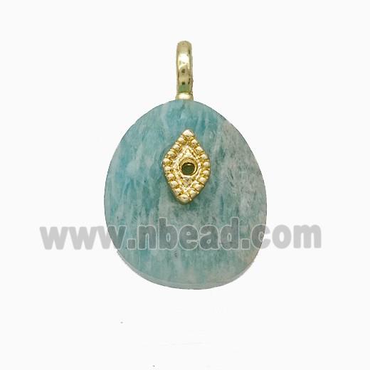 Green Amazonite Teardrop Pendant With Copper Eye Gold Plated
