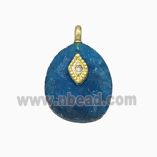 Blue Apatite Teardrop Pendant With Copper Eye Gold Plated