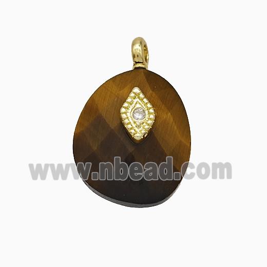Tiger Eye Stone Teardrop Pendant With Copper Eye Gold Plated
