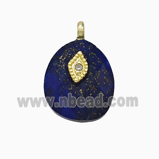 Blue Lapis Lazuli Teardrop Pendant With Copper Eye Gold Plated