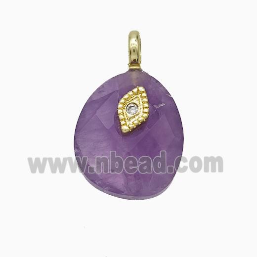Purple Amethyst Teardrop Pendant With Copper Eye Gold Plated