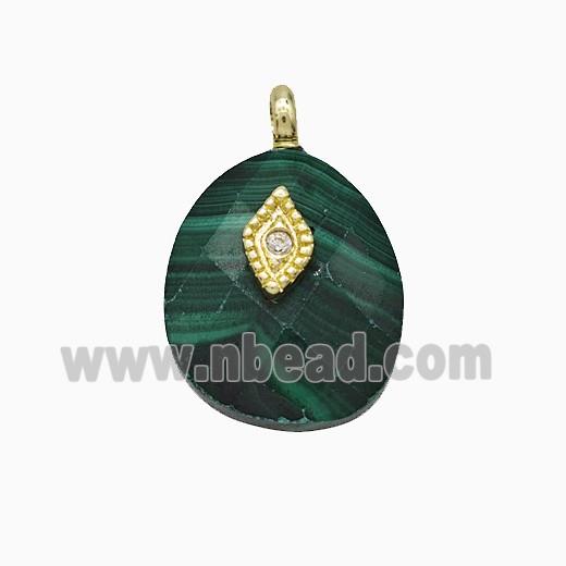 Synthetic Green Malachite Teardrop Pendant With Copper Eye Gold Plated