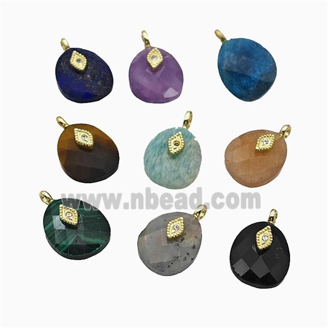 Mixed Gemstone Teardrop Pendant With Copper Eye Gold Plated