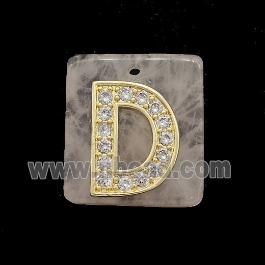 Rose Quartz Square Pendant With Copper Letter-D Pave Zirconia Gold Plated