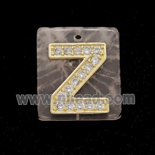 Rose Quartz Square Pendant With Copper Letter-Z Pave Zirconia Gold Plated