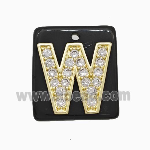 Black Obsidian Square Pendant With Copper Letter-W Pave Zirconia Gold Plated