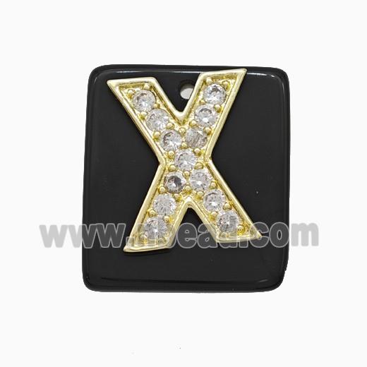 Black Obsidian Square Pendant With Copper Letter-X Pave Zirconia Gold Plated