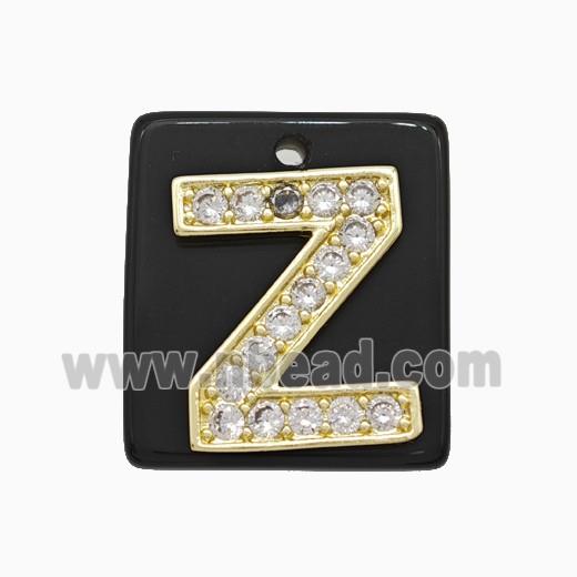 Black Obsidian Square Pendant With Copper Letter-Z Pave Zirconia Gold Plated