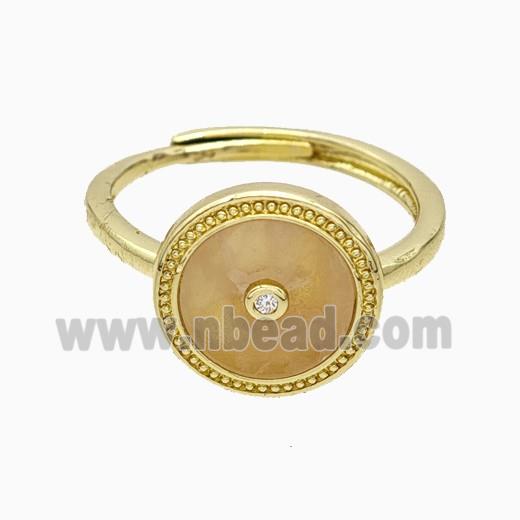 Copper Ring Pave Rose Quartz Circle Adjustable Gold Plated