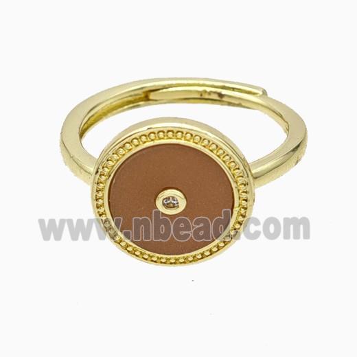 Copper Ring Pave Sunstone Circle Adjustable Gold Plated