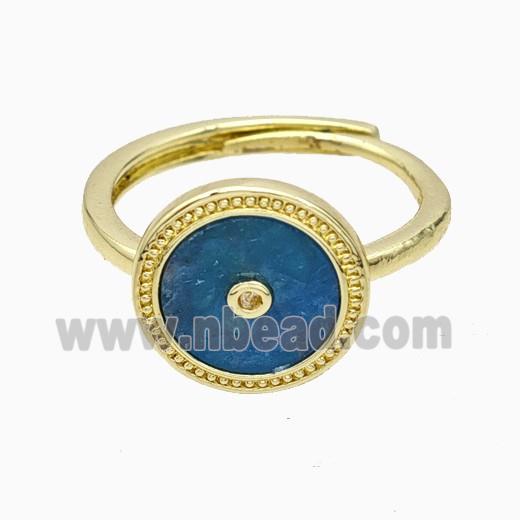 Copper Ring Pave Blue Apatite Circle Adjustable Gold Plated