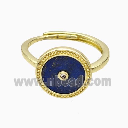 Copper Ring Pave Lapis Lazuli Blue Circle Adjustable Gold Plated