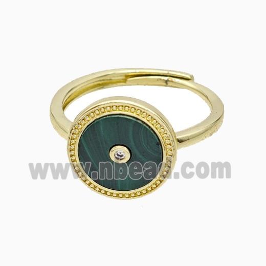 Copper Ring Pave Synthetic Malachite Green Circle Adjustable Gold Plated