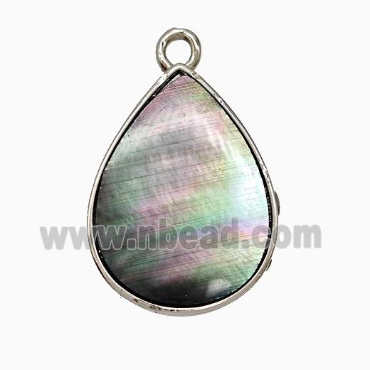 Gray Abalone Shell Teardrop Pendant Platinum Plated