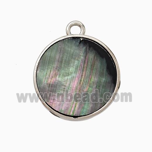 Gray Abalone Shell Circle Pendant Platinum Plated