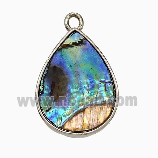 Abalone Shell Teardrop Pendant Platinum Plated