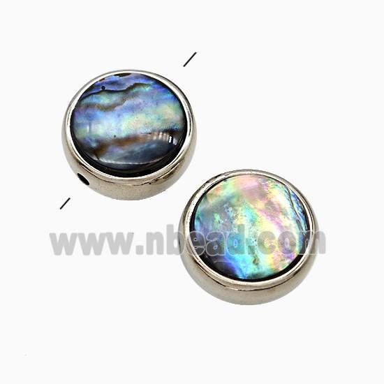 Abalone Shell Coin Button Beads Platinum Plated
