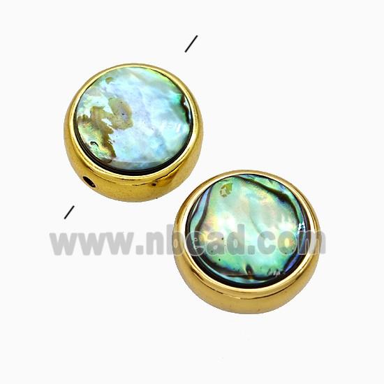Abalone Shell Coin Button Beads Gold Plated