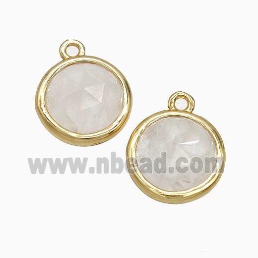 White Crystal Quartz Circle Pendant Gold Plated