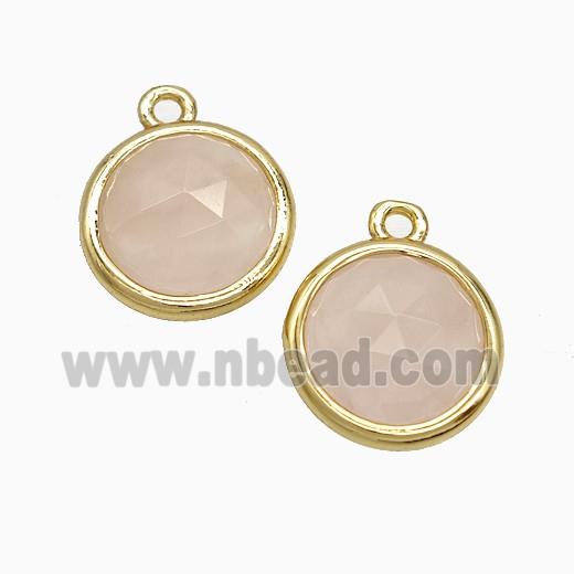 Pink Rose Quartz Circle Pendant Gold Plated