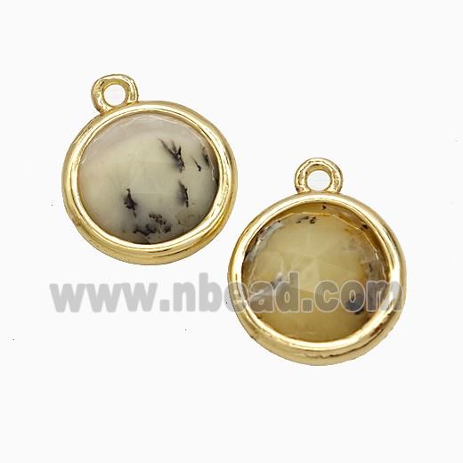 Yellow Moss Opal Circle Pendant Gold Plated