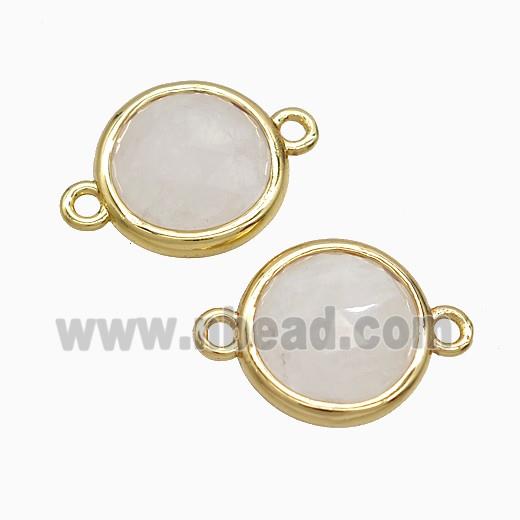 White Clear Quartz Circle Connector Gold Plated