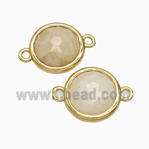White Moonstone Circle Connector Gold Plated
