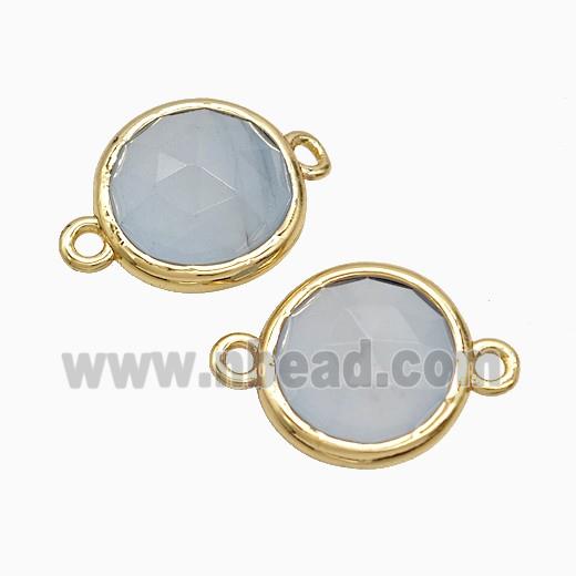 Blue Dye Jade Circle Connector Gold Plated