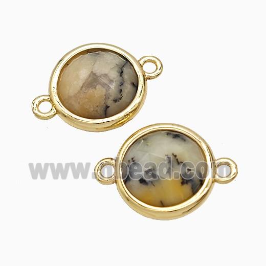 Yellow Moss Opal Circle Connector Gold Plated