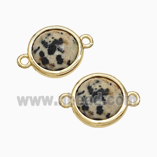 Black Dalmatian Jasper Circle Connector Gold Plated