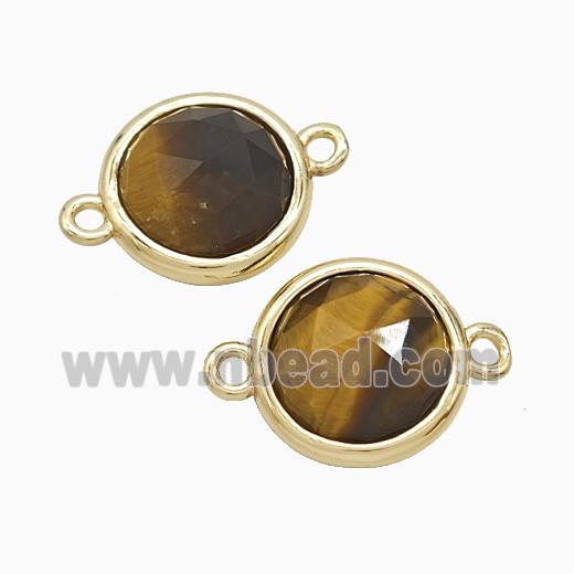 Tiger Eye Stone Circle Connector Gold Plated