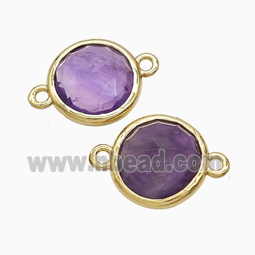 Purple Amethyst Circle Connector Gold Plated