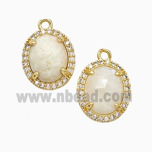White Moonstone Oval Pendant Copper Pave Zirconia Gold Plated
