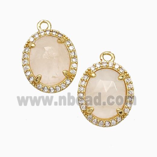 Pink Rose Quartz Oval Pendant Copper Pave Zirconia Gold Plated