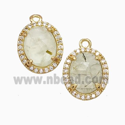 Prehnite Oval Pendant Copper Pave Zirconia Gold Plated