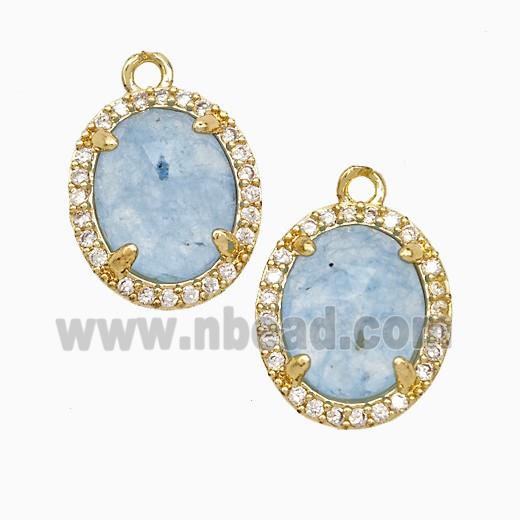 Blue Dye Jade Oval Pendant Copper Pave Zirconia Gold Plated