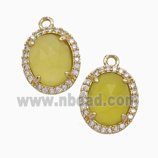 Lemon Jade Oval Pendant Copper Pave Zirconia Gold Plated