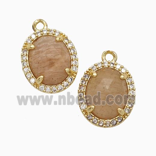 Peach Sunstone Oval Pendant Copper Pave Zirconia Gold Plated