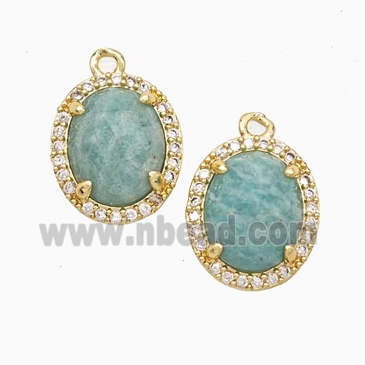 Green Amazonite Oval Pendant Copper Pave Zirconia Gold Plated
